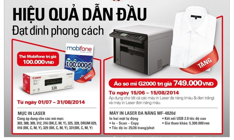 Tặng thẻ Mobifone 100k khi mua mực in Canon từ ngày 01/07 đến 31/08/14